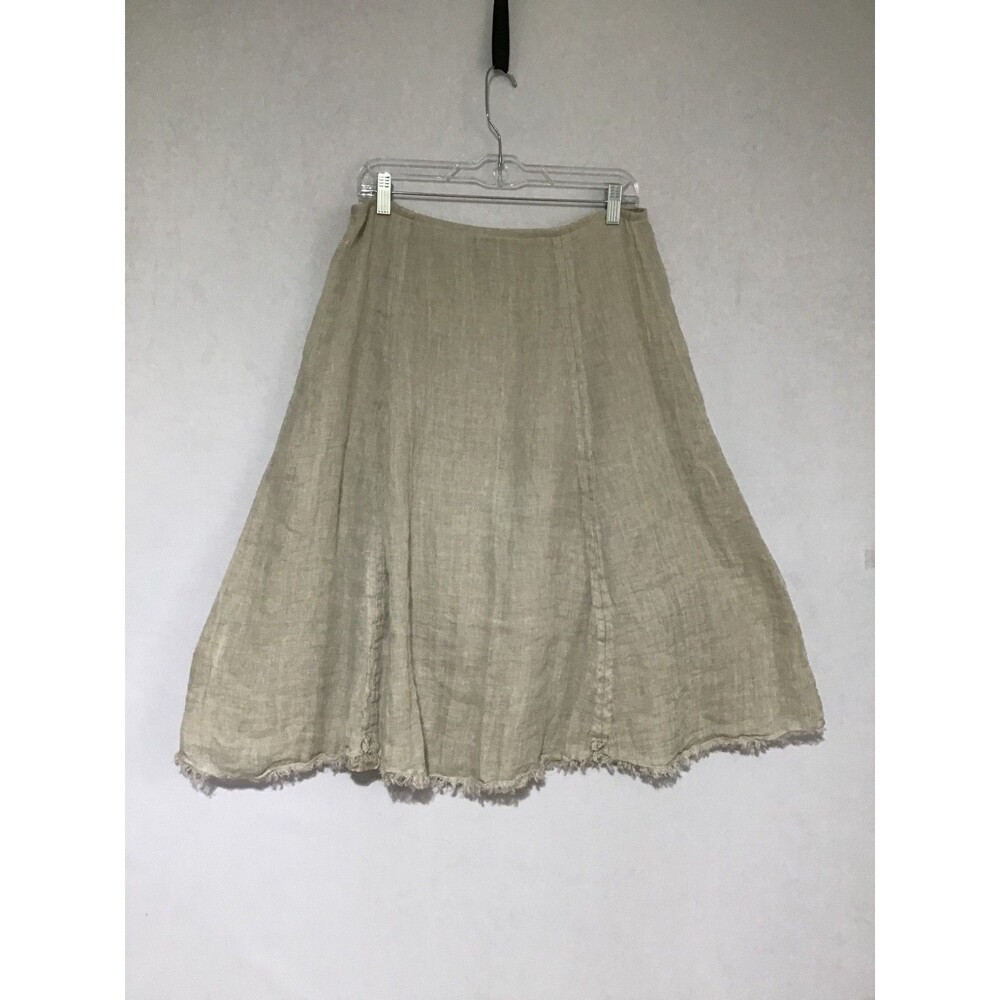 Eileen Fisher Linen Skirt Womens Med Beige Milkmaid Fairy Grunge Y2K Fringed Hem - Picture 6 of 16